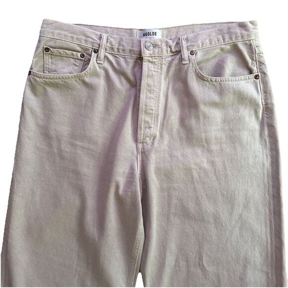 AGOLDE Low Slung Baggy Jeans Womens Sz 31 Ecru Tan Button Fly High Rise Wide Leg - Picture 4 of 12
